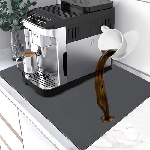 2 Pezzi Tappetino da Caffè da Cucina, 40 × 30 cm Super Assorbente Tappetino Lavello Cucina, Tappetino per Caffettiera Asciugatura Rapida, Tappetini per Posate Resistente al Calore, Grigio Scuro