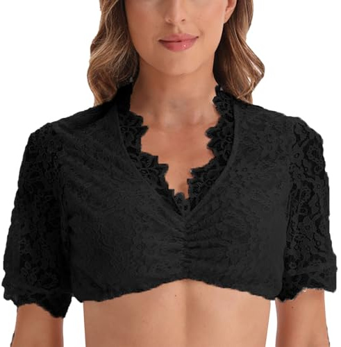 Blusa tradicional Oktoberfest blanca para mujer, camisa Dirndl, para mujer, manga alta, cuello alto, traje para fiesta de cerveza, traje bávaro para mujer, blusa para mujer, Oktoberfest, Negro , XL