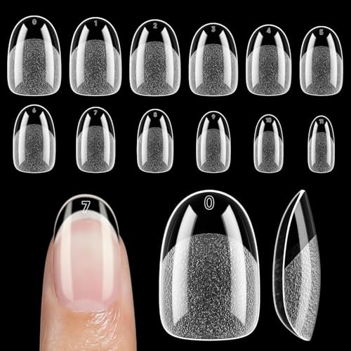 UNA GELLA Capsule Américaine Ongle Ovales Courtes, 120 PCS 12 Tailles Full Cover Capsules Ongles, Soft Gel Almond, Claires, Press-On pour DIY et Salon