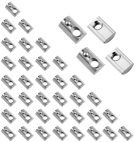 CHSEROK 40 Piezas Tuerca Deslizante M8, Tuercas de Ranura con Bola de Resorte, Perfil de Aluminio de Acero al Carbono Serie 40 T-tuerca, para Marco de Perfil de Aluminio, Construcción