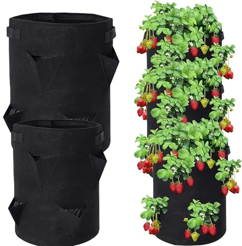 YUEcthynous Circolare Sacchi per Piante,2 Pezzi Sacchetti per Coltivazione di Piante,Sacchetto di Semina Traspirante non Tessuto Sacchetto di Semina con Manico,per Piante Fiori e Ortaggi-Nero