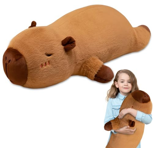 XPJBKC Cuscino Capibara Lungo, Kawaii Capibara Peluche Gigante, Realistico Cuscino In Peluche Capibara per Decorazione Casa(70 cm, Marrone)