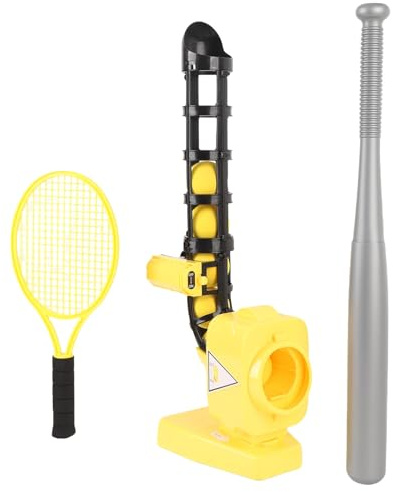 NOENNULL Pitching Machine pour Baseball, 2 sur 1 Baseball Tennis Pitcher Automatic Pitching Machine Set avec Baseball Bat Tennis Racket Boys Girls Girls Outdoor Sports Game (Jaune)