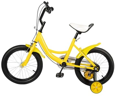 Mqwdxzfes Bicicleta infantil de 16 Pulgadas, Bicicleta para niños ajustable en altura con ruedines y cesta, Bicicleta de pedales para principiantes, ayuda para aprender a andar en bicicleta para niños