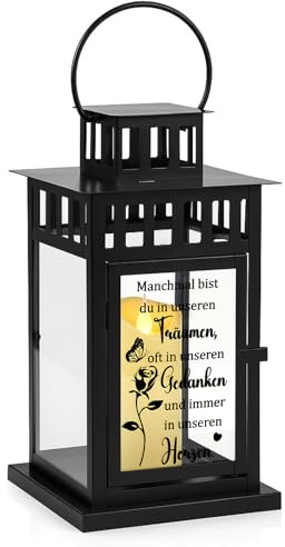 Photect Lanterne Funéraire Résistante aux Intempéries Bougeoir en Métal 27 cm Lampe Funéraire avec Gravure pour Cimetière, Condoléances Funérailles Commémoration