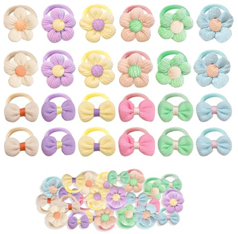 Lot de 24 élastiques à cheveux à fleurs pour bébé, multicolores