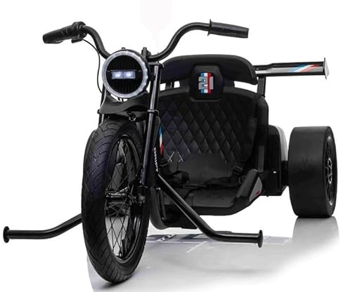 Moto eléctrica Furia 24V, Coche eléctrico Go Kart de 3 Ruedas para niños, Triciclo elétrico para derrapar Drift, Patinete de 3 Ruedas con Velocidad 6-14 Km/h (Negro)