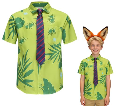 SilverChry Movie Cosplay Costume, Costume Anime Cosplay Camicia Cravatta Set, Camicia Hawaiana per Bambini, Adatto per Giochi di Ruolo, Carnevali, Feste, Spettacoli E Festival (Verde, 140)