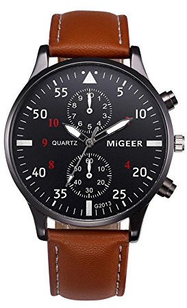 Läder analog legering kvarts armbandsur kvinnor tittade på, Brun, En storlek