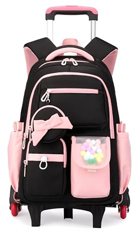 Rolling Backpack for Girls Kids Backpack with Wheels Cute Girls Trolley Bags Rolling School Bag for Elementary Middle