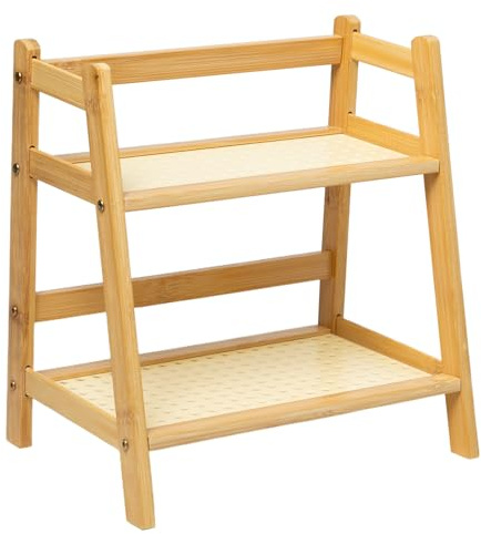 Pilikoll Organizer da Cucina a 2 Ripiani Organizer da Cucina in Bambù Imitazione Rattan Supporto per Tazza da Caffè Contenitore per Tazza di Caffè per Tè, Porta Tazze,Soggiorno, Ufficio(29x27x18.5cm)