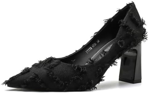 Gueploer Scarpe con Tacchi Alti da Donna, Tacchi A Blocco di 7,5 Cm, Décolleté Classiche con Punta per La Vita Quotidiana, Feste, Ufficio,Nero,39 EU