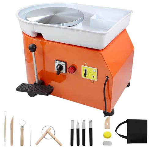 YXYLJOZ Torno de alfarería eléctrico de 350 W para Adultos, Torno de alfarero Giratorio de 25 cm con Pedal para Herramientas de Escultura, máquina de Modelado de Arcilla con Velocidad (Hand Push)