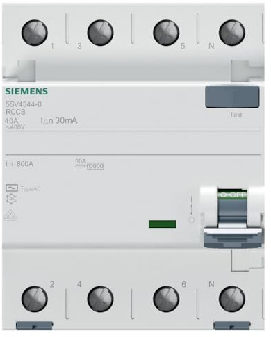 5SV43440 Interruptor Diferencial 4P Clase AC 30mA 40A 400 V