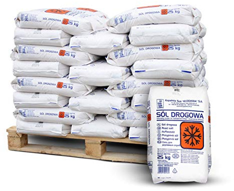 PALIGO Sal para deshielo, sal de calle, sal de roca, sal de invierno, granulado, 25 kg x 40 sacos de 1000 kg/1 palé