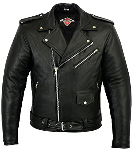 Texpeed Motorrad lederjacke herren mit protektoren - Marlon Brando Retro Chopper Rockerjacke - Mit Original Biker Rüstung (EN 1621-1) Schutz Schwarz - XL