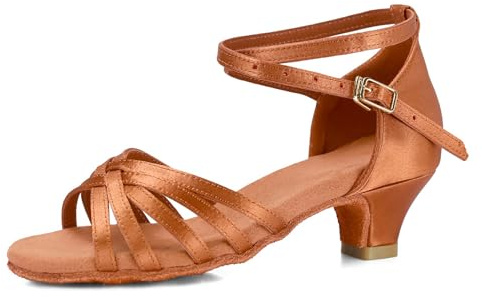 TRIWORIAE - Donna Bambina Scarpe da Ballo Latino/Sala da Ballo/Standard Tacco 4cm Marrone 37 EU