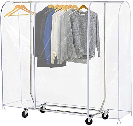 Ruibo Clear Garment Rack Cover Dustproof Clothes Rack Cover with 2 Durable Zipper/Clothing Waterproof Protector (L:71x20x60 inch)