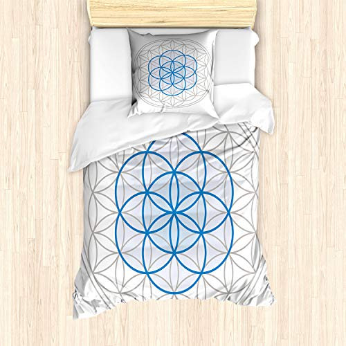 ABAKUHAUS Abstrakt Bettbezug Set, Oval Knot, Milbensicher Allergiker geeignet mit Kissenbezügen, 135 cm x 200 cm - 80 x 80 cm, Warm Taupe Blau