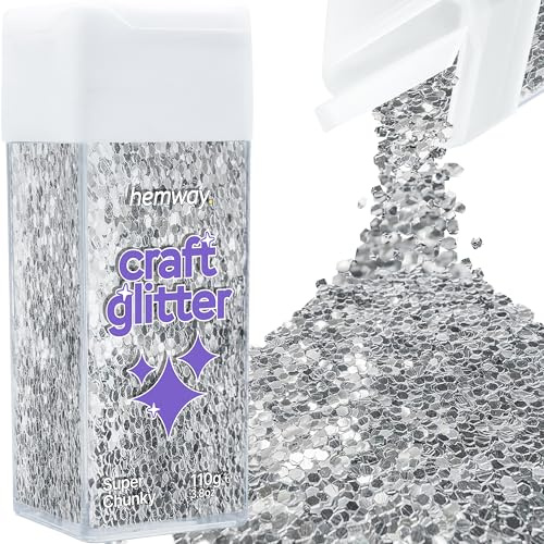 Hemway Craft Glitter Shaker Silver 110g Super Chunky | for Resin & Epoxy Crafts, Christmas Art Supplies, Nail, Body, Face, Eye, Festival, Crafting, Slime, Sparkle