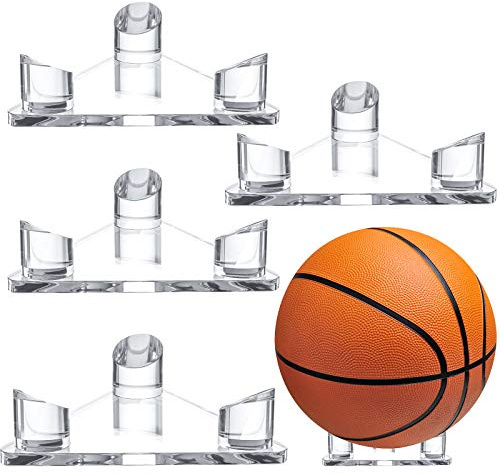 Sumind 4 Pack Acrylic Basketball Stand Holder Clear Sports Ball Storage Football Rack Display Stand for Basketball Football Volleyball Bowling Soccer Rugby Memorabilia Ball Display
