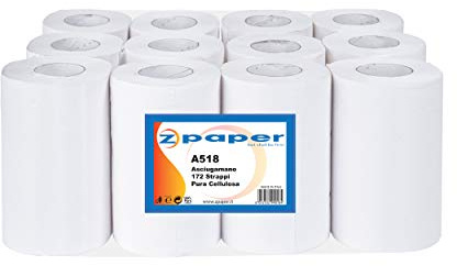 ZPAPER - 12 Rotoli Asciugamani - Carta Pura Cellulosa, lunghezza 60 metri a Rotolo, 2 Veli, Anima a Spirale, confezionati. Rotoli Bobine Asciugatutto