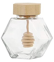 MAGICVOGEL Glas Honigtopf Honigbehälter Honigspender mit Holz Honiglöffel und Deckel Marmeladengläser Sirupgläser Honig Aufbewahrung (100ml)