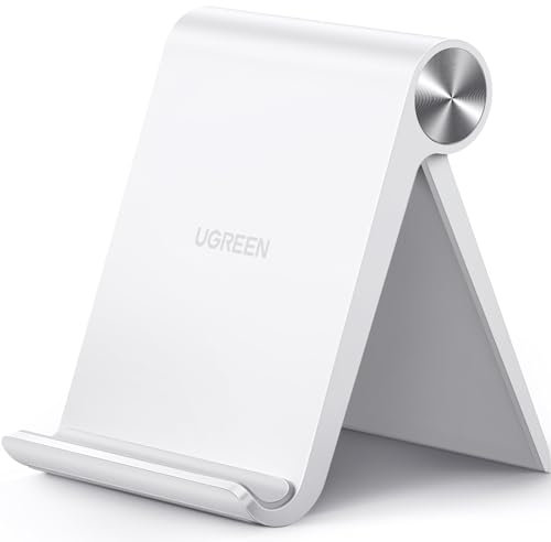 UGREEN Handy Ständer Tisch Handyhalter Schreibtisch Handyhalterung klappbar Handyständer für Tisch kompatibel mit iPhone 17 16 15 14 13 12 Pro Max, Galaxy S23 Ultra S23+ S23 S22 bis 7,9 Zoll (Weiß)