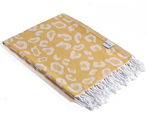 InfuseZen Turkish Bath & Beach Towel – Reversible Leopard Design - Turkish Cotton - Soft, Lightweight, Absorbent Peshtemal, Quick Dry, Sand Free – for Pool, Gym, Throw, Travel - Golden