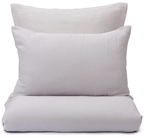 URBANARA Bio-Leinenbettwäsche Ferro 2er Set Kissenbezug, Kopfkissenbezug 80x40 cm, 2-teiliges Bettwäsche-Set aus 100% Bio-Leinen, vorgewaschen & nachhaltig - Hellgrau
