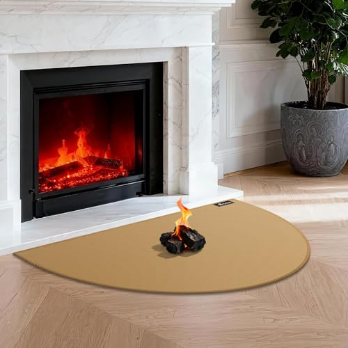 FLASLD Tapis de cheminée Ignifuge 81 x 152 cm, Tapis de cheminée Demi-Rond pour protéger Les sols des étincelles, des braises, Marron