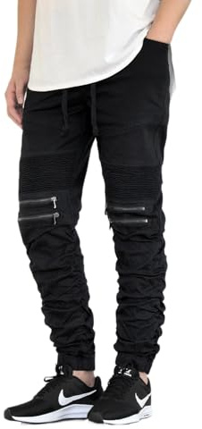 AIRNINE Men's Biker Denim Jogger Pants S-5XL (Twill Shirring_Black, 5X-Large)