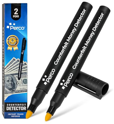 Perco förfalskning sedeldetektor markörpenna (2-pack) låtsaspengakontroll
