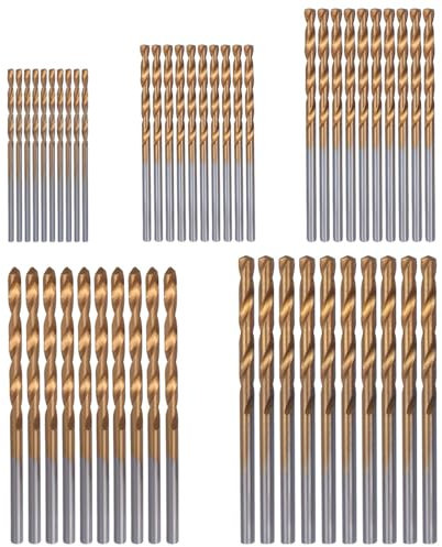 Treki 50pcs Brocas Helicoidales HSS Broca de Perforación con Revestimiento de Titanio 1/1.5/2/2.5/3mm Micro Brocas HSS Taladro de Titanio Brocas de Taladro para Plástico de Madera y Aluminio