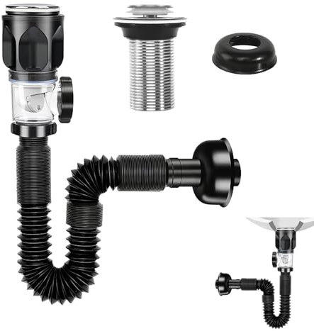 Waschbecken Ablaufgarnitur Kit Geruchsdichte Siphon Waschbecken Kits Abflussrohr-Kit für Waschbecken Abfluss mit Einziehbarem Flexiblem Abflussrohr und Pop-up Abflussstopfen für Badezimmer Küche