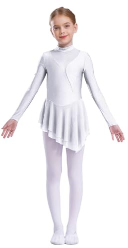 JEATHA Vestido De Danza Ballet para Niña Maillot Brillante De Patinaje Artístico Gimnasia Traje De Competición Actuación Blanco 7-8 años