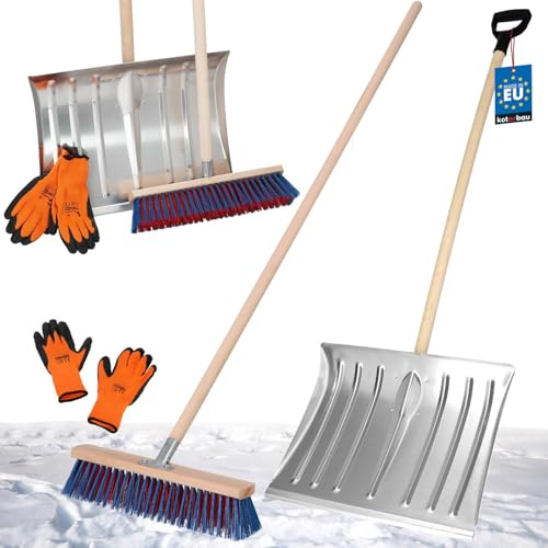 KOTARBAU Set pala da neve con manico in legno 137 cm scopa da strada 43 cm + guanti pala da neve Snow Shovel scopa da giardino con manico esterno pala da neve auto manico in legno per rimozione della