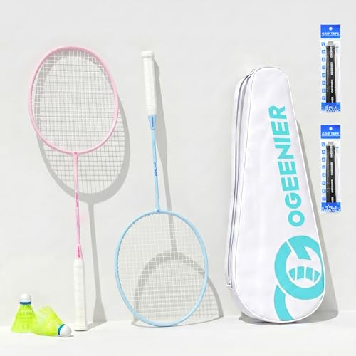 OGEENIER 3U Badminton Racket Set of 2 with Case and Birdies for Beginners