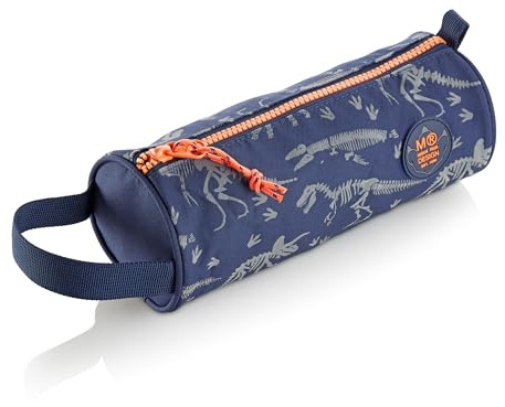 Miquelrius Schulmäppchen, aus recycelten Flaschen, Reißverschluss, organisieren Sie Ihr Schulmaterial für die Schule. Dino World, blau, Rundes Federmäppchen