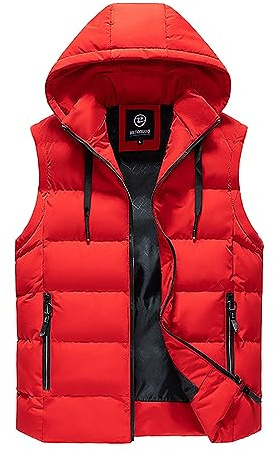 Mens Hooded Gilet Quilted Puffer Padded Gilets Down Vests Thick Windproof Warm Sleeveless Jacket Stand Collar Casual Fashion Outerwear Waistcoats with Zip Pockets for Hiking