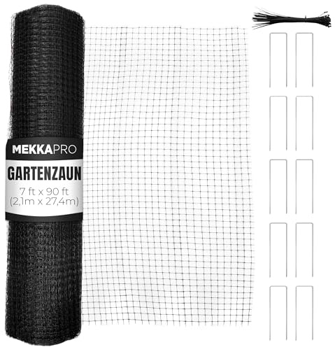 MEKKAPRO Gartenzaun 2,1 x 27,4m, Weidezaun & mobiler Hundezaun, Stabiler Zaun Garten für draußen, Netz & Gitter als Hühnerzaun oder Tierabwehr, ideal für Pflanzenschutz (40 GSM)