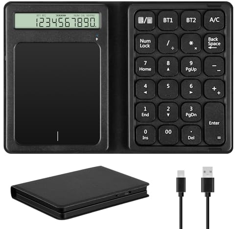 Tastiera numerica Bluetooth, Wireless Tastierino Numerico con display e touchpad calcolatrice pieghevole contabilità finanziaria sottile tastierino numerico portatile per Desktop Laptop Tablet
