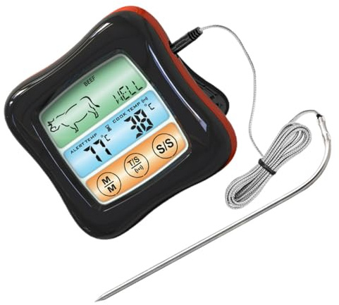BETOOKY Termómetro Digital para Barbacoa Pantalla Táctil y Temporizador, Acero Inoxidable y Plástico, Fácil de Usar para Carne y Cerdo en Cocina Doméstica