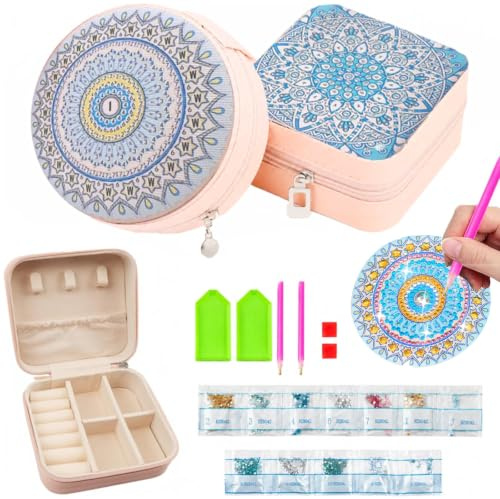 Diamantmålning smyckeskrin för vuxna | Gör-det-själv-set: smyckeskrin för ringar, örhängen, armband, halsband, presenter för vuxna och flickor