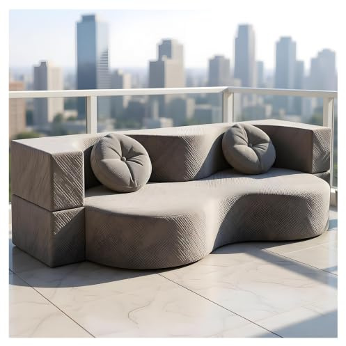 Vikbar bäddsoffa | hopfällbar bäddsoffa | kompakt | relaxsoffa (grå, 150 cm)