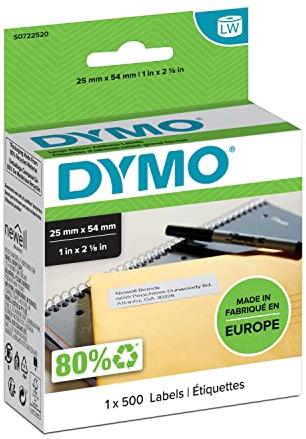 DYMO Authentic LabelWriter Return Address Labels | 25 mm x 54 mm | Self-Adhesive | Roll of 500 Easy-Peel Labels | for LabelWriter Label Makers | Made in Europe