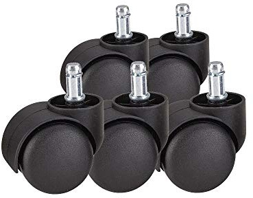 Youngine Kontorsstol hjul ersättning slitstark 5 cm svängbara stolshjul för golvskydd smidig rullande datorspel, standard grepp ring monteringsstam (set med 5)