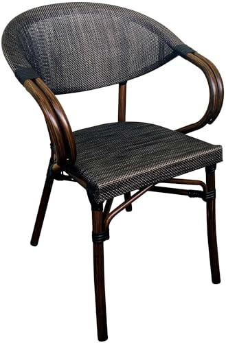 CLP Bistrostuhl stapelbar Madetta mit Armlehnen, wetterfest, aus Aluminium, mit Holzoptik, 4-Fuß-Gestell bis 200 kg belastbar, Farbe:Coffee