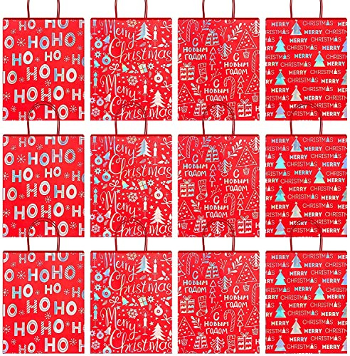 LATERN 12 Pièces Sac De Noël Des Sacs-cadeaux, 32 x 26 x 12cm Grande Taille Joyeux Noël Thème Goody Bags Sacs D'emballage Cadeau Sacs De Fête De Noël Pressés En Argent (4 Motifs)