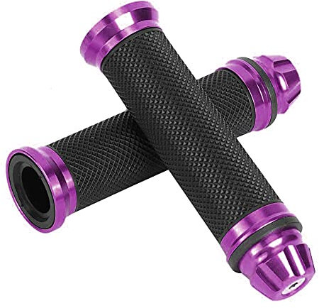 Akozon Manopole per Moto, Manopole per Manubrio in Gomma Alluminio CNC per Moto per Manubrio Bici da 7/8 Pollici(Viola)